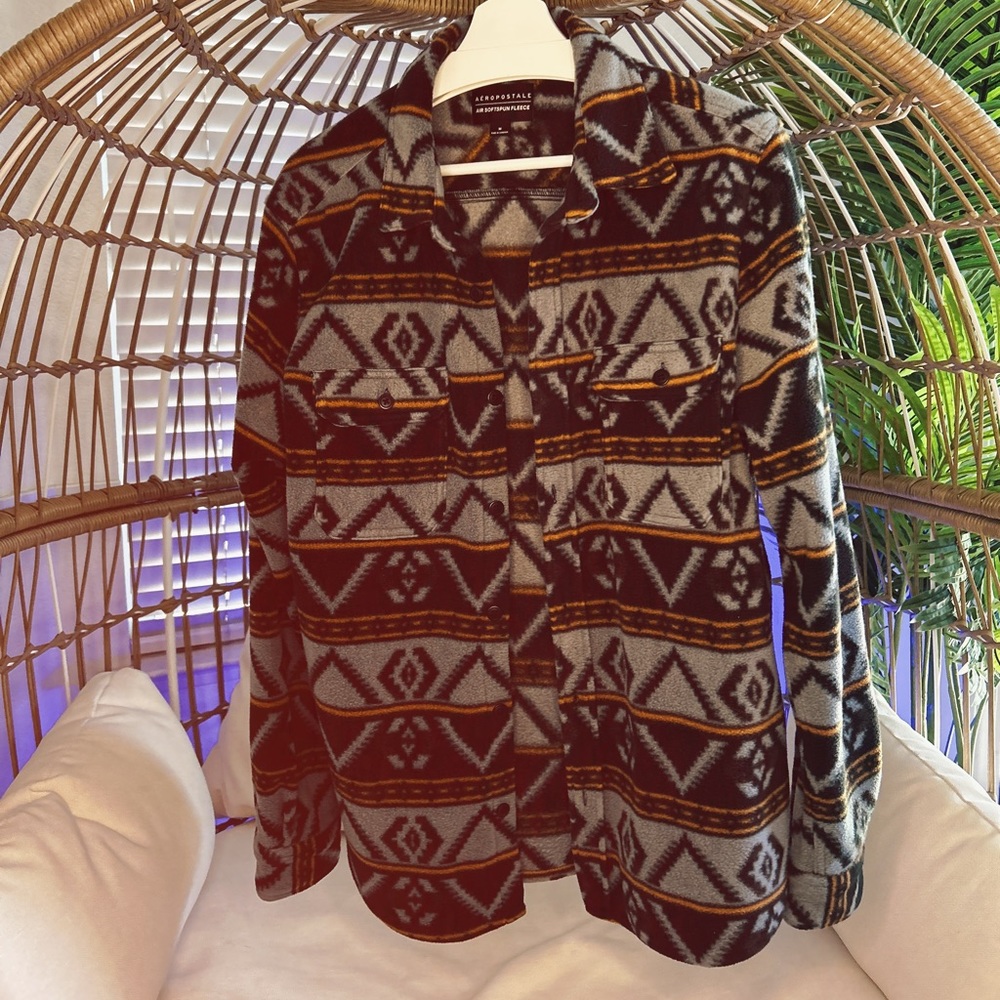 Geometric pattern fleece shirt jacket from Aero
